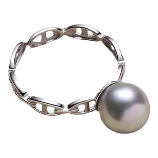 akoya海水珍珠戒指女真多麻色猪鼻子开口可调节戒子纯银小众手饰