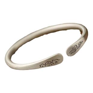 工厂一手货源999足银山盟海誓开口手镯男女款足银镯子饰品礼物