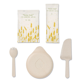 食客工具一次性餐盘秸秆生日蛋糕刀叉盘子套装加厚食品级小麦餐具