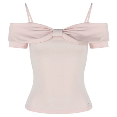 甜辣风蝴蝶结一字肩短袖t恤女