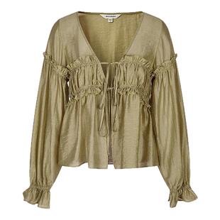 MOUSSY 春季新品法式优雅木耳边V领长袖衬衫女028ISA30-3491