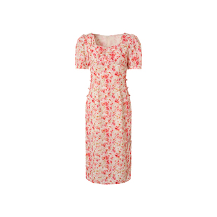 海青蓝 夏季短袖连衣裙2025年新款高级印花设计感女装中长款裙子