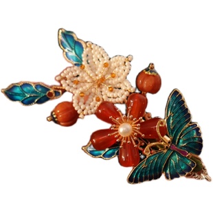 古典边夹女侧边 烧蓝国风旗袍配饰发夹后脑勺 辑珠工期汉服日常女