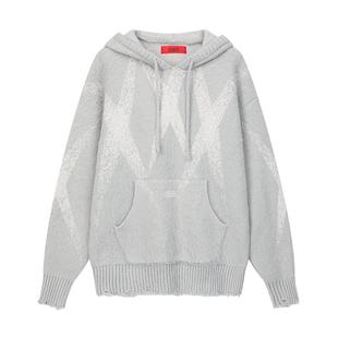 INXX明星同款仿马海毛撞色连帽街头感宽松百搭休闲毛衣情侣款