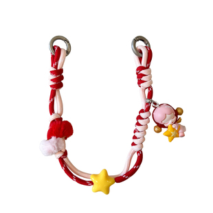 摸鱼原创手工编织泡泡玛特圣诞礼物萌粒手机挂绳短款防丢手机链