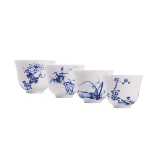 景德镇陶瓷陶溪川文创茶具梅兰竹菊青花茶盏中式茶杯套装伴手礼