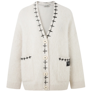 【李沐宸同款】DIANA VEVINA冬新款羊驼毛针织手工线迹毛衣开衫