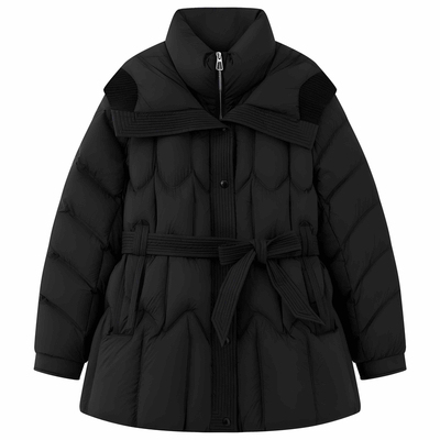 2025年新款女装冬季修身收腰中长款羽绒服女黑色小个子白鸭绒外套