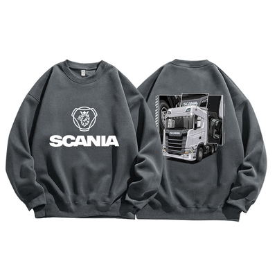 斯堪重卡V8尼亚印花男装宽松秋季重磅纯棉宽松圆领卫衣服休闲学生