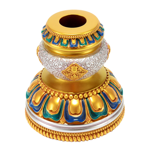 藏村手摇底座八吉祥花纹树脂转筒转动底座摆件