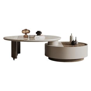 DDC意式极简圆形旋转岩板茶几小户型客厅2025新款大小圆储物茶几