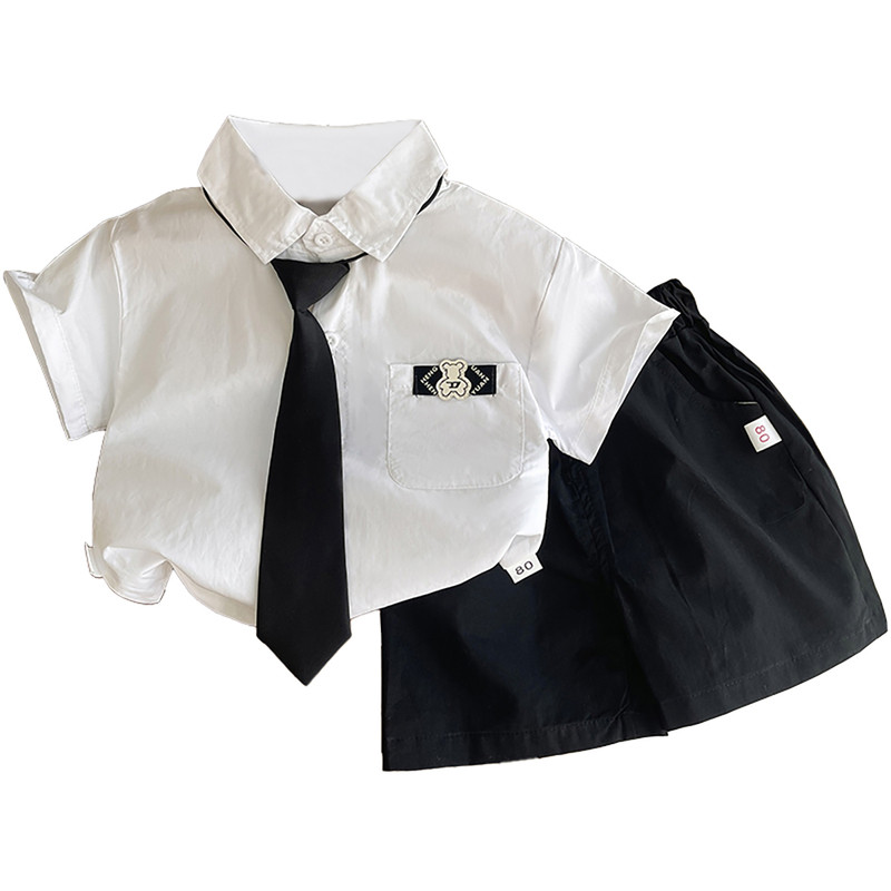 夏季男童学院风短袖西装两件套