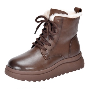 四起哥2025秋冬新款头层牛皮羊皮毛一体保暖雪地靴女手工真皮轻奢