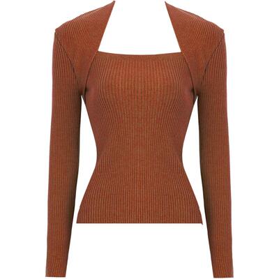 DPLAY焦糖色内搭针织衫方领