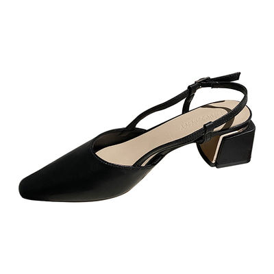 后绊带粗跟包头浅口凉鞋