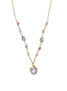 三合一草海蓝宝碧玺女爱心项链