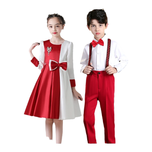秋冬儿童表演服儿童合唱演出服唱红歌女童礼服小学生大合唱朗诵服