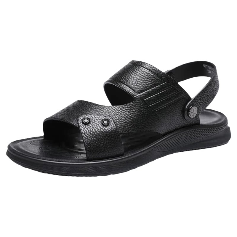 红蜻蜓牛皮夏季休闲外穿沙滩鞋男