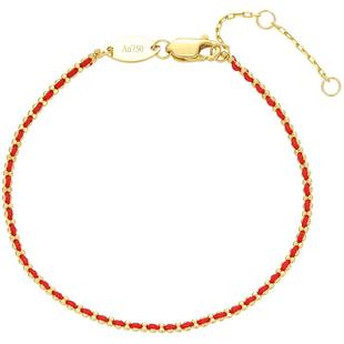 黛米珠宝 定情 18k金超闪豆豆链手链 本命年红绳手链叠戴节日礼物