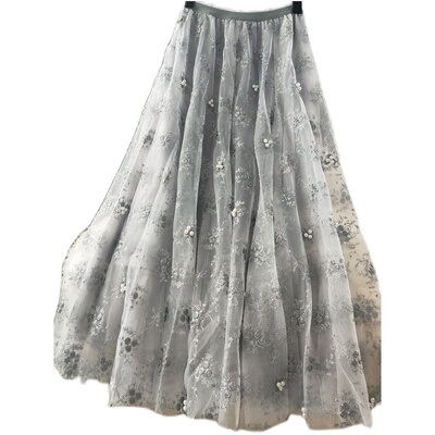 29838-刺绣大摆钉珠网纱半身裙