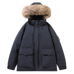 雅鹿冲锋滑雪羽绒服男冬季2026新款90绒真毛领厚款外套派克工装