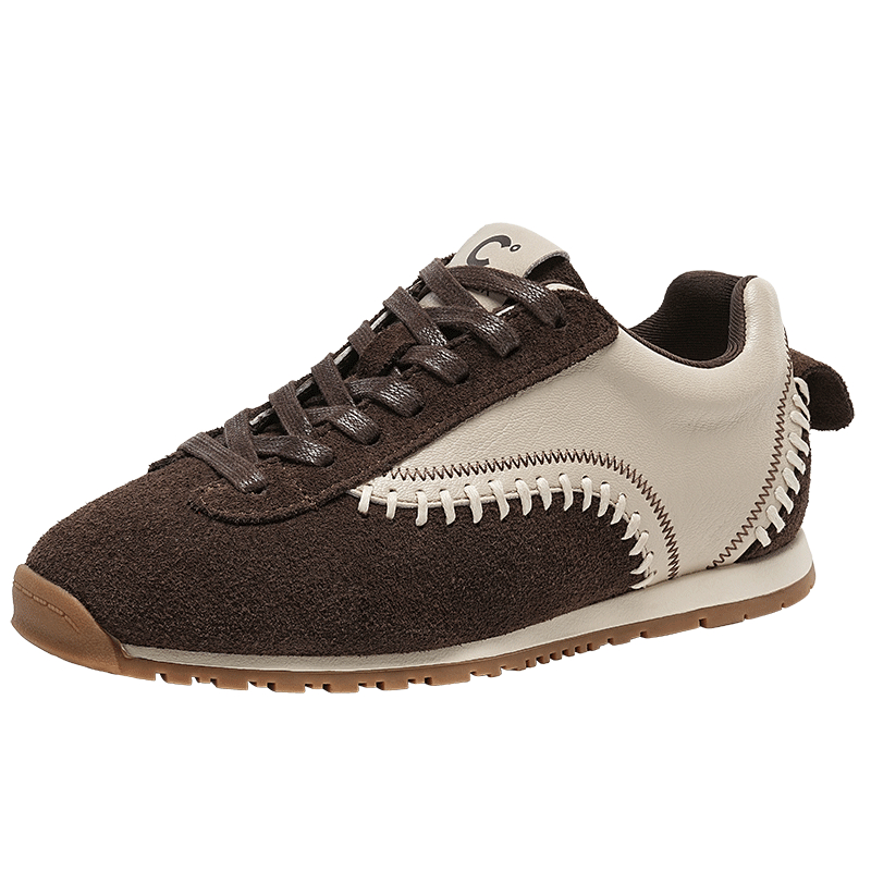 千百度复古百搭德训鞋女2025秋季新款软底舒适休闲鞋系带撞色女鞋