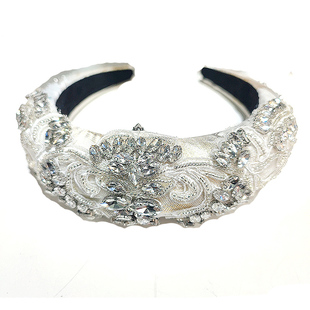 复古发饰黑色水钻花发箍女高颅顶带齿镶钻发卡宽边新中式水晶头箍