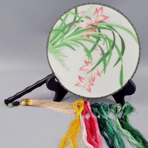 苏州刺绣DIY套件初学 手工双面绣扇子团扇材料包有痕迹图有指导群