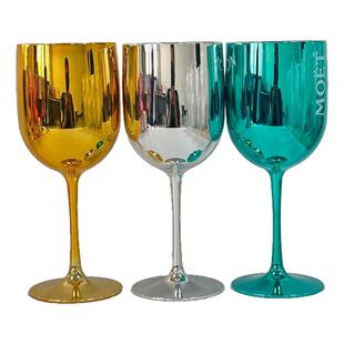 [现货]新款电镀杯金色银色红酒杯欧式塑料摔不破创意香槟杯高脚杯