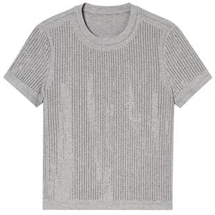 诗篇专选烫钻圆领短袖修身罗纹针织T恤衫2025夏季新款