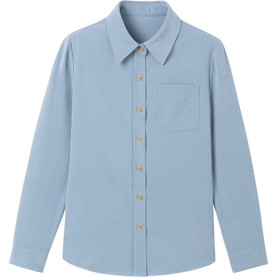 KBNE衬衫蓝色复古通勤长袖衬衣慵懒风2025新款法式气质上衣春秋女