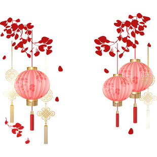 新年店商铺玻璃门橱窗贴中国风灯笼创意静电窗花迎新春喜庆装饰贴
