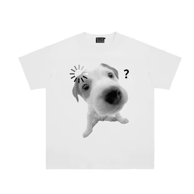 原创可爱猫狗印花纯棉宽松T恤