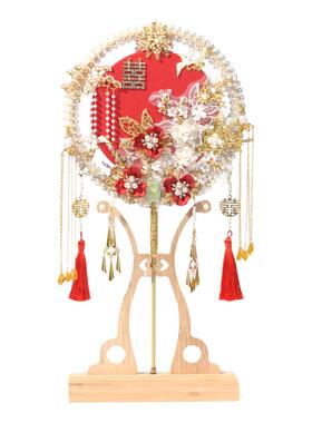 蕾丝刺绣花片点缀结婚喜扇促销价