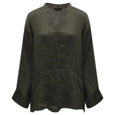 COCOBELLA压褶缎面喇叭袖衬衫