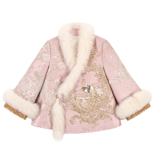 地球店「鸾凤和鸣」新中式国风提花刺绣保暖90白鸭绒羽绒服