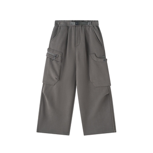 ei童装男童加绒保暖裤子2025冬装新款时尚潮酷韩版直筒阔腿裤