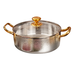 304锤纹汤锅商用大容量鸳鸯锅燃气电磁炉通用椰子鸡海鲜火锅盆