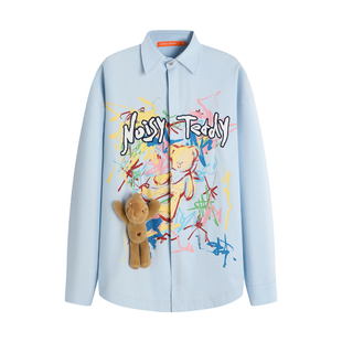 NOISY TEDDY男女同款26春季新款潮酷涂鸦设计立体熊长袖衬衫外套