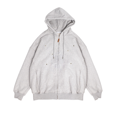 innomoood silver apple苹果线条原创加绒开衫宽松连帽烫银长卫衣