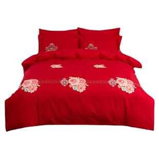 加厚纯棉大红色婚庆纯棉被套单件全棉被罩单人1.5米床双人200*230