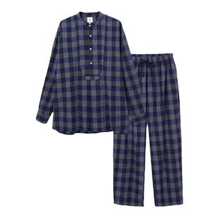 松永秋冬新款纯棉男士睡衣套磨毛简约格子长袖长裤家居服套装男式