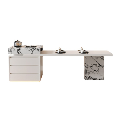 意式极简岩板岛台餐桌一体可伸缩