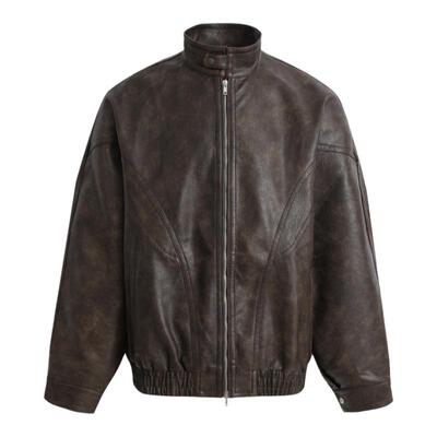 GRNL秋冬立领大廓形飞行员皮夹克