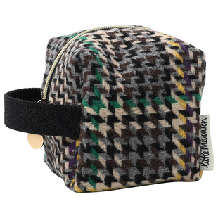 美摘几何立方包金属拉链手提布艺磨毛创意斜纹方块波浪纹收纳袋小