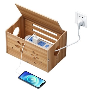 插线板收纳盒家庭电源线插排整理盒桌面电线插座集线盒理线盒木质