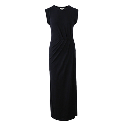 CLUB MONACO女士圆领无袖收腰褶皱修身显瘦长款开叉通勤连衣裙