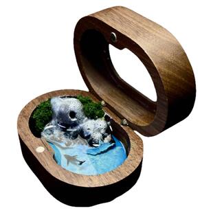 原创纯手工须弥山微缩景观模型黑胡桃木戒指盒香插摆件扩香器礼物