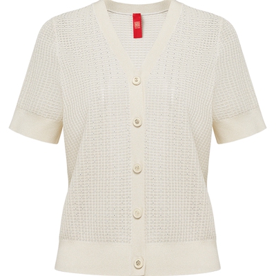 雅莹桑蚕丝v领短袖针织开衫