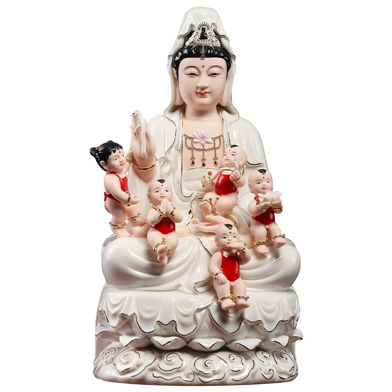 戴玉堂祥云送子观音娘娘陶瓷佛像